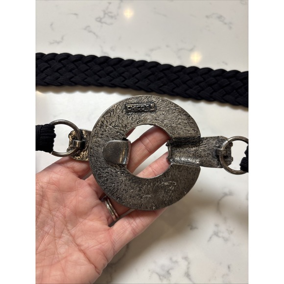 Chicos Southwest Boho Belt Turquoise Metal Round Buckle Fabric Black Braided XL - Picture 4 of 7